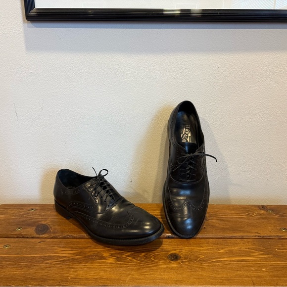 Ferragamo Black Leather Men's Dress Shoes